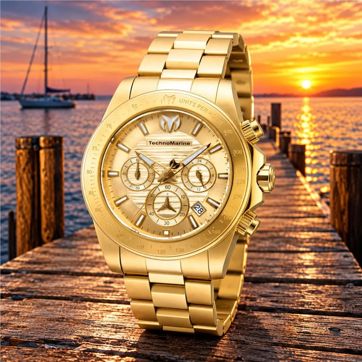 Technomarine Manta Ray Men`s 42mm Gold Dial Gold Stainless Steel Watch TM-219004