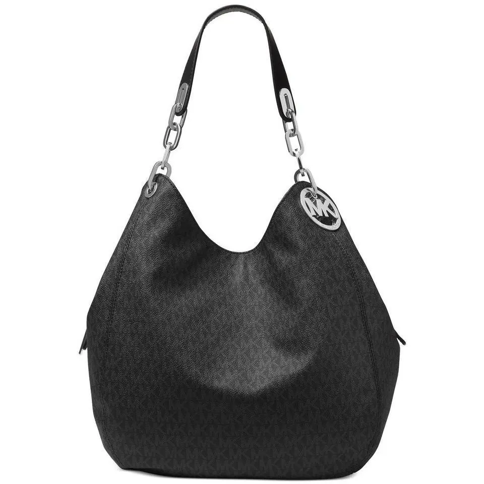 Michael Kors Fulton Black Logo Silver Large Shoulder Bag /or Wallet