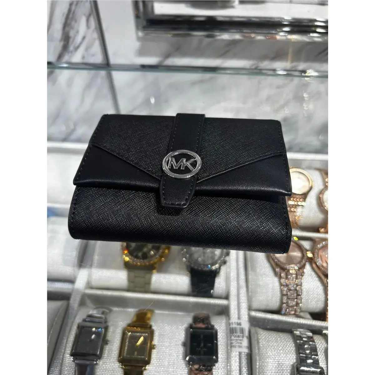 Greenwich Women Medium Ombré MK Logo Tri-fold Wallet Variation BLACK SILVER-TONE by Michael Kors