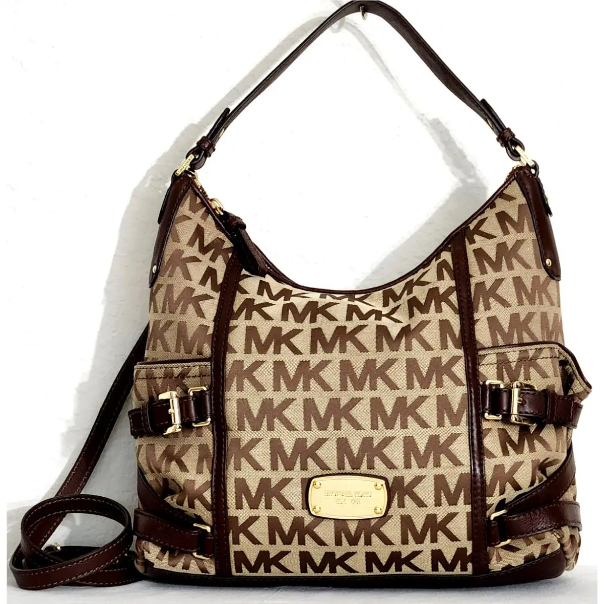 Michael Kors Gansevoort LG Monogram Mocha Brown Shoulder Bag /or Wallet