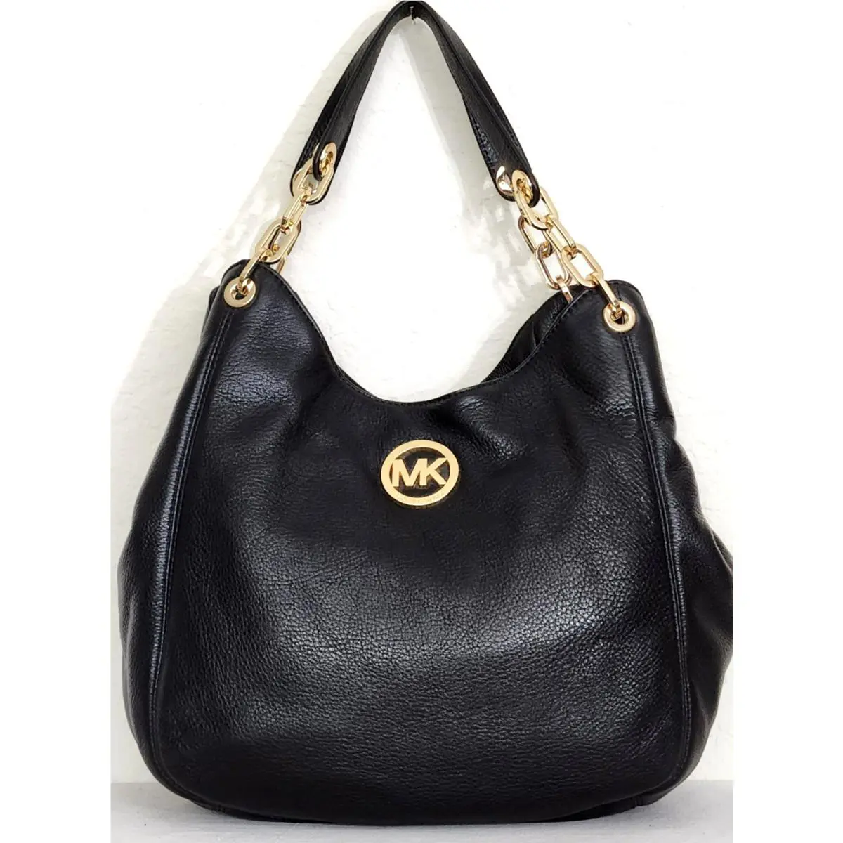 Michael Kors Fulton Black Leather Gold Large Shoulder Bag /or Wallet