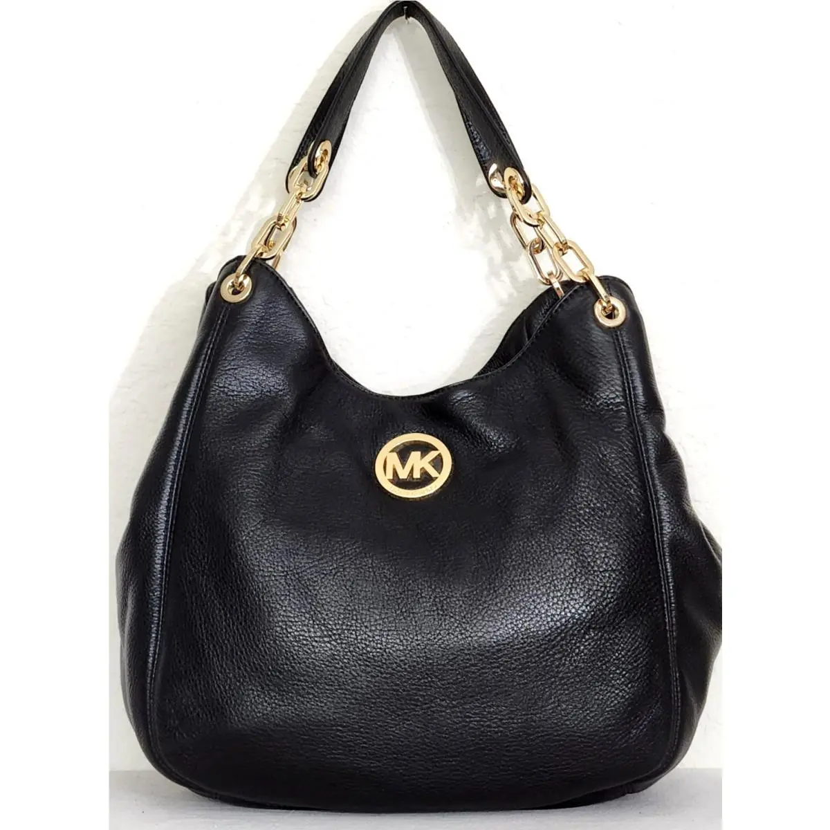 Fulton Black Leather Gold Large Shoulder Bag /or Wallet Bag by Michael Kors