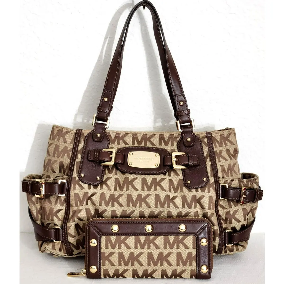 Gansevoort LG Monogram Mocha Brown Satchel Bag /or Wallet Bag and Wallet set by Michael Kors