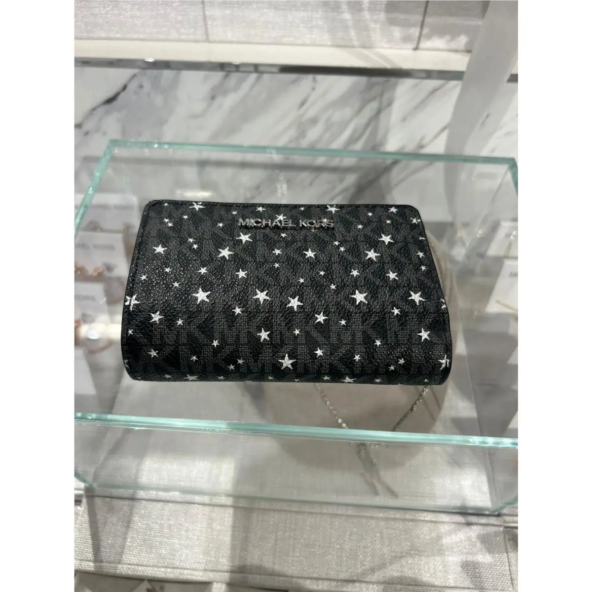 Jet Set Women Medium Printed MK Logo Bifold Zip Coin Wallet Black by Michael Kors