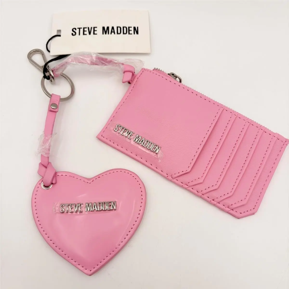 Steve Madden Pink Bbenson Card Case Wallet with Heart Mirror Keycha