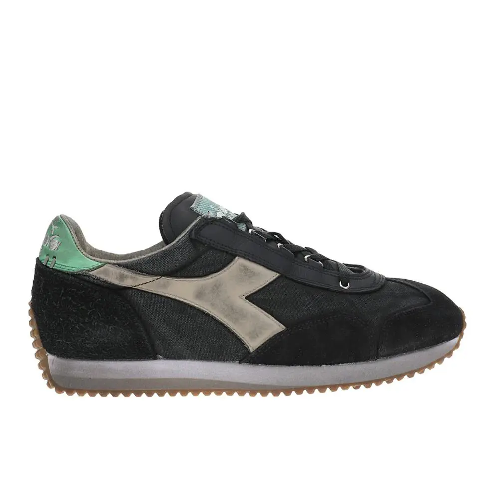 Diadora Equipe H Dirty Stone Wash Evo Lace Up Mens Black Sneakers Casual Shoes - Black