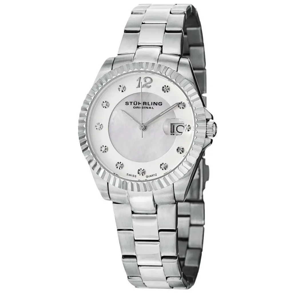 Stuhrling 498 11117 Lady Clipper Pearl Mop Dial Stainless Steel Womens Watch