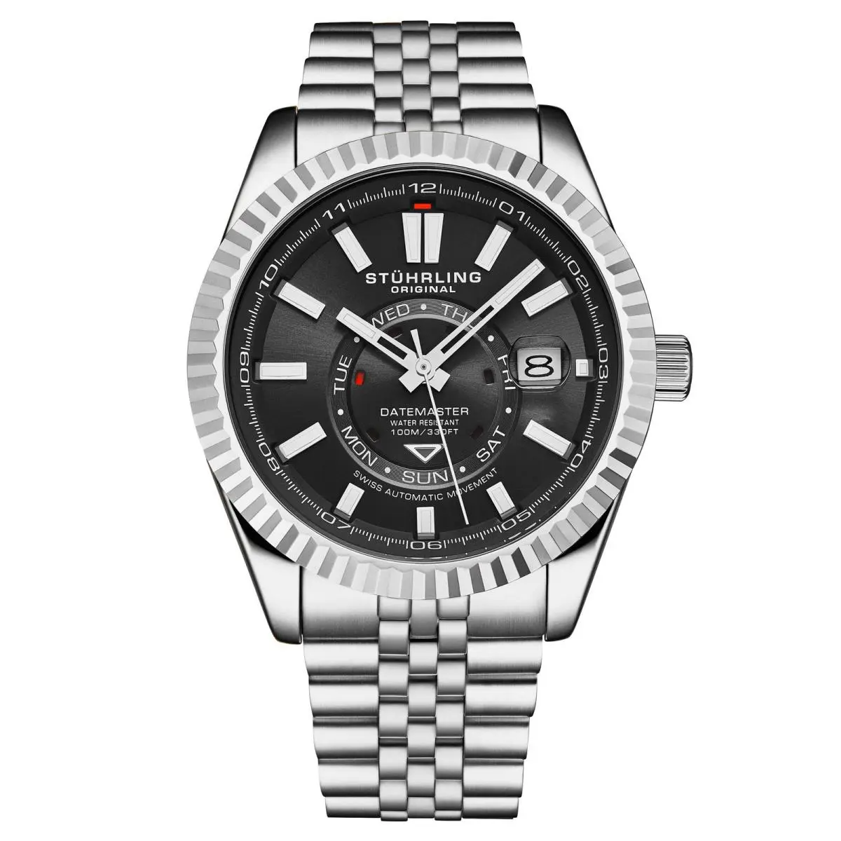 Stuhrling Datemaster Swiss Automatic 42mm Classic Black/silver Black Dial Wristwatch 102 by Stührling