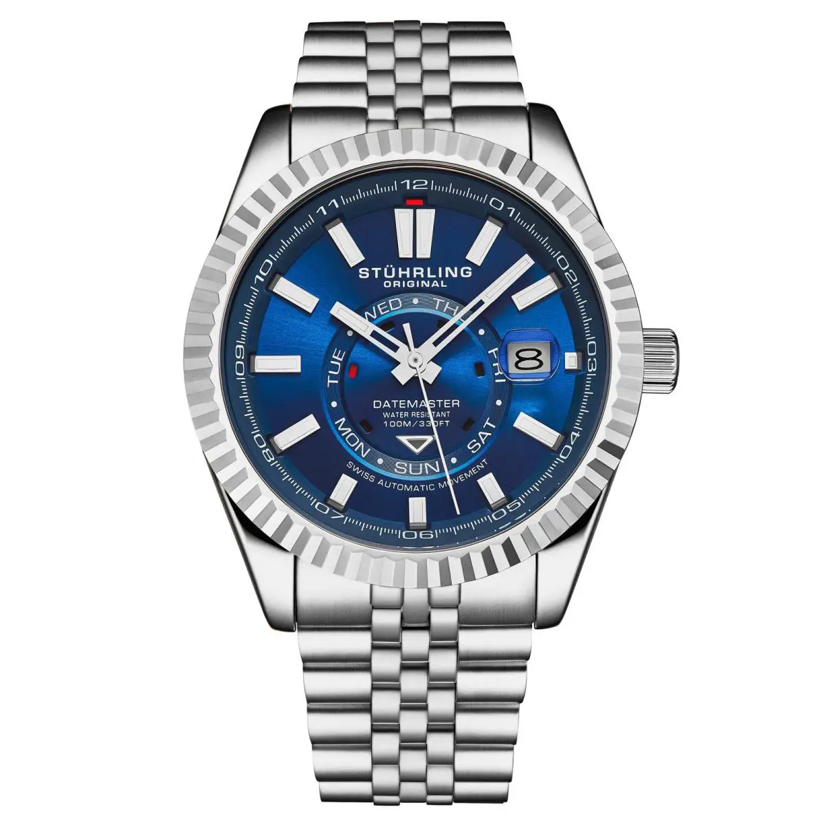 Stuhrling Datemaster Swiss Automatic 42mm Classic Blue/silver Blue Dial Wristwatch 1020 by Stührling