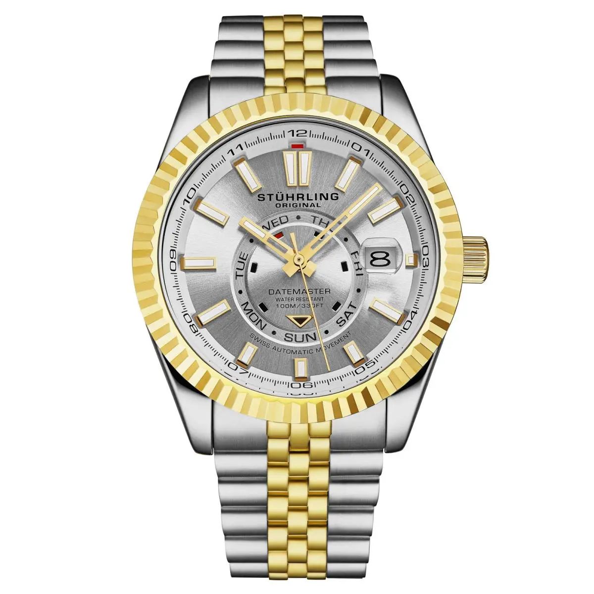 Stuhrling Datemaster Automatic 42mm Classic Gold/silver Silver Dial Wristwatch 1020.05 by Stührling