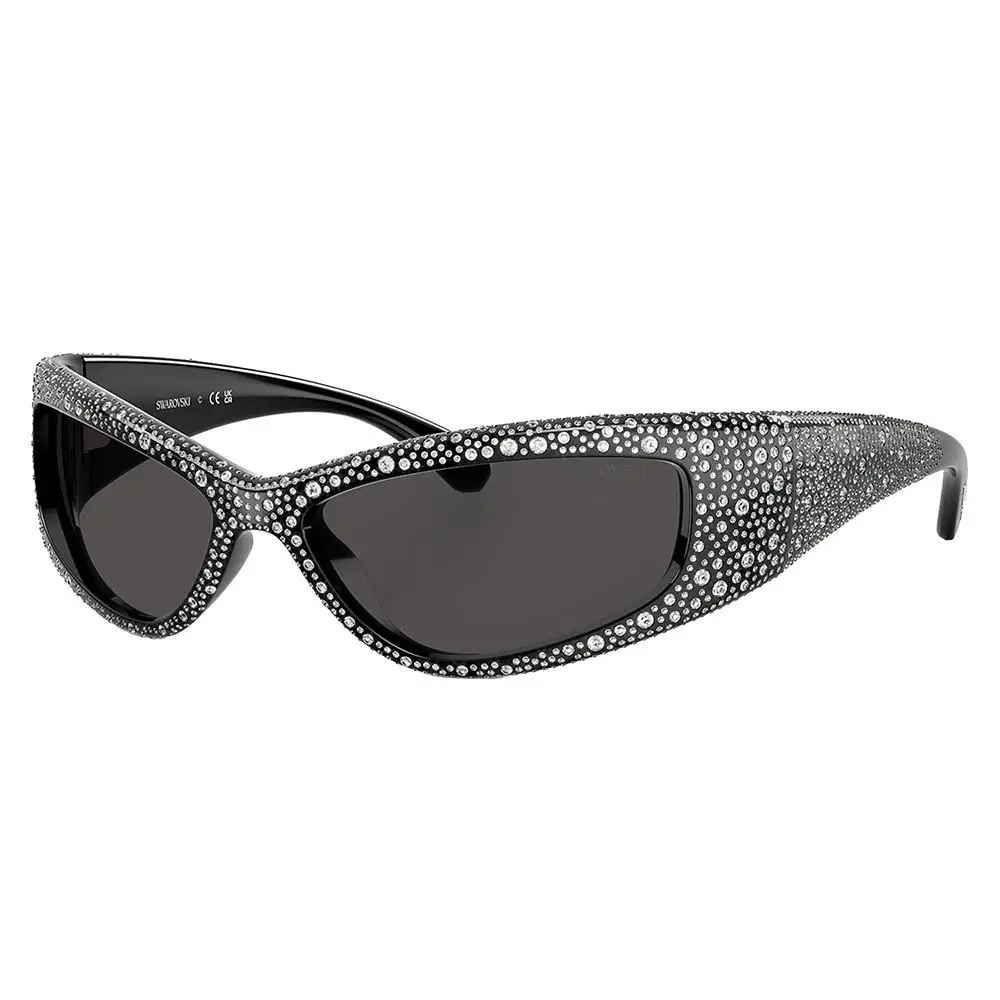 SK 6027 100187 Black Plastic Wrap Sunglasses Grey Lens by Swarovski