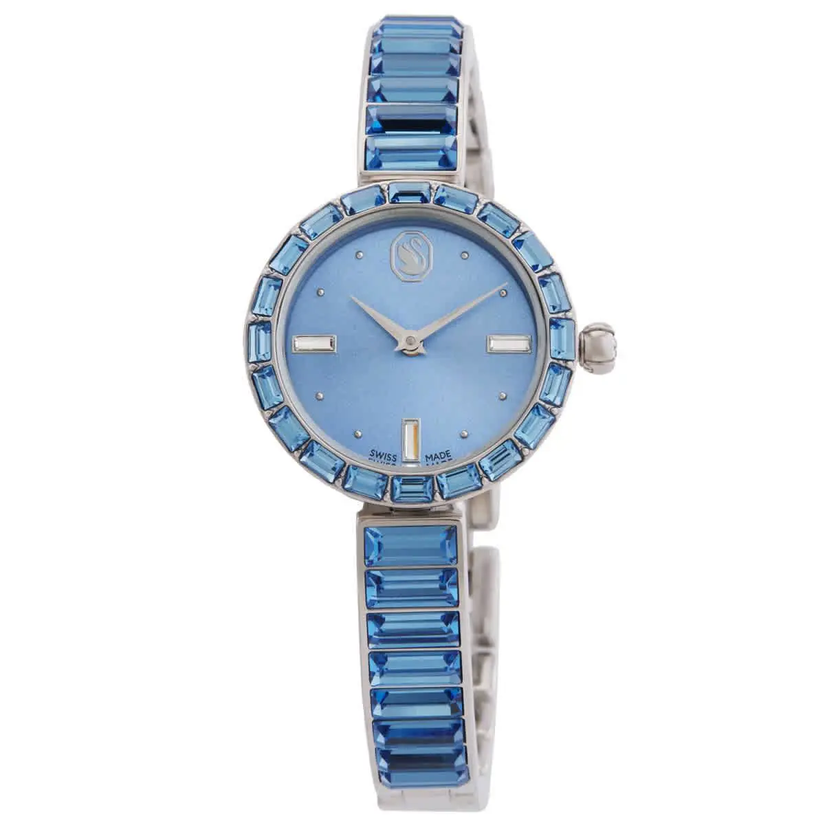 Swarovski Matrix Bangle Quartz Crystal Blue Dial Ladies Watch 5730172 - Dial: Blue, Band: Silver-tone, Bezel: Silver-tone