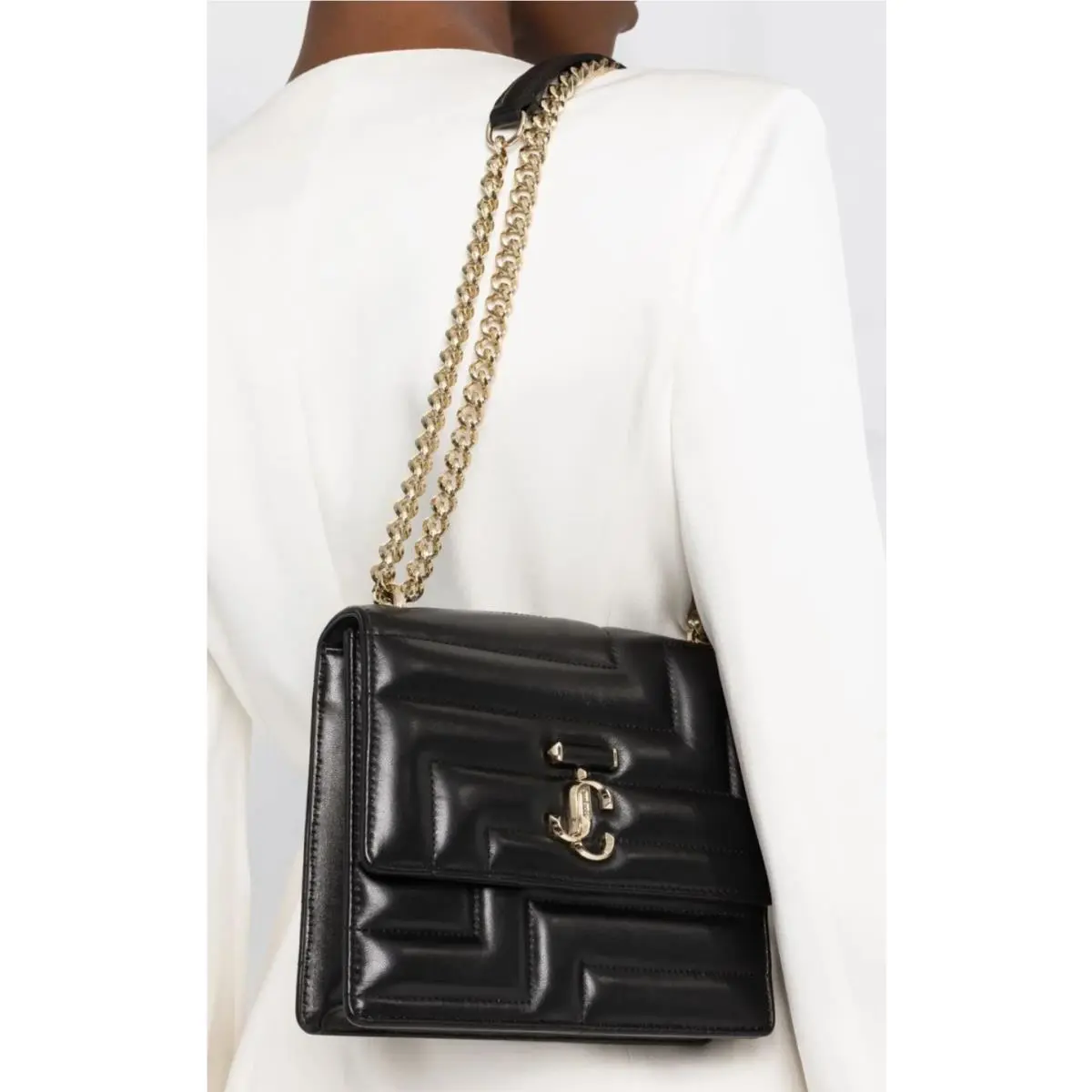 Jimmy Choo Avenue Quad Quilted Leather Shoulder Bag Black Gold