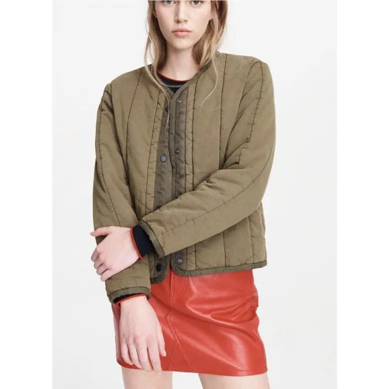 Rag Bone Woman Liner Quilted Slub Cotton Canvas Jacket Army Green S A003039
