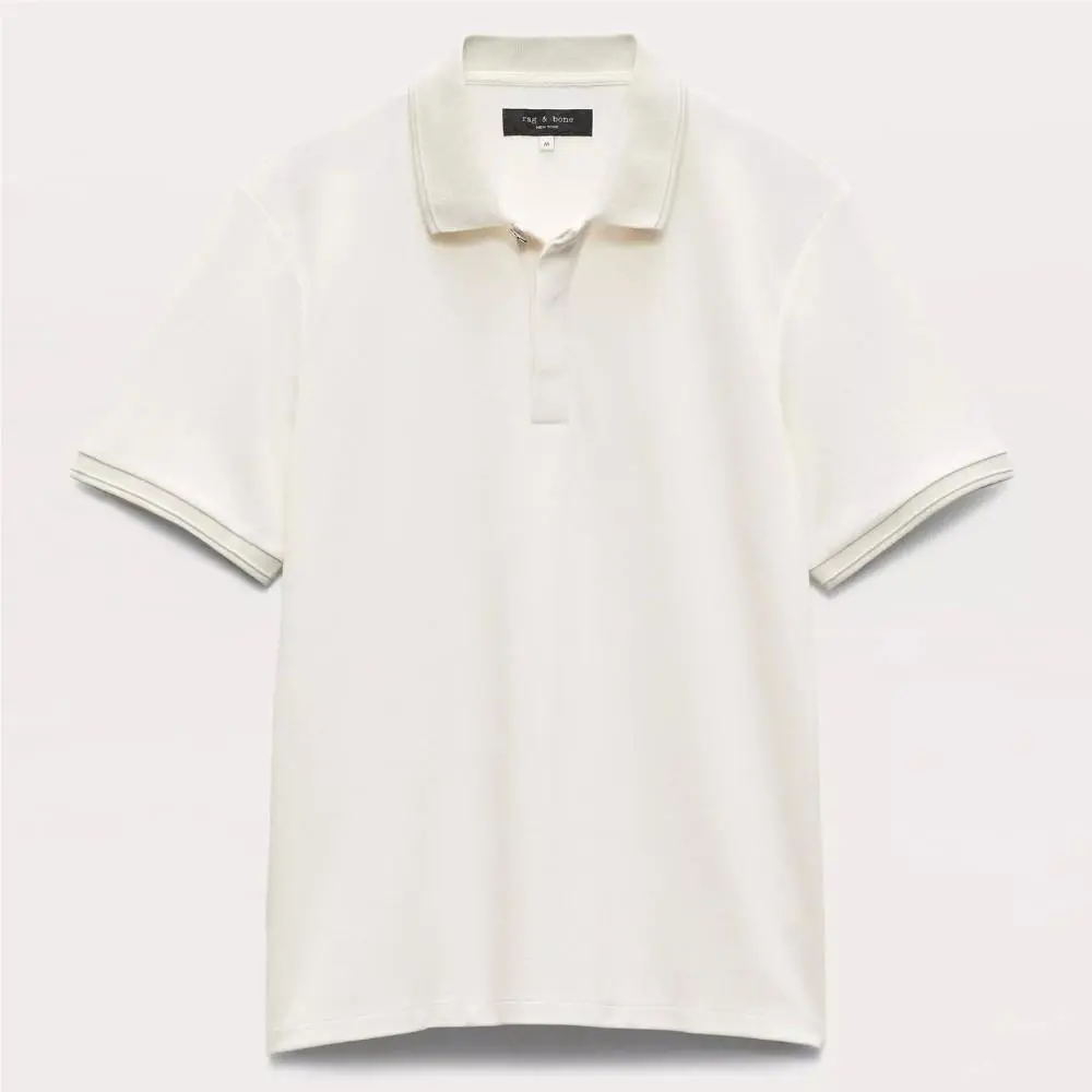 Rag Bone Mens Chalk Tech Pique Short Sleeve Button Closure Collar Polo Shirt