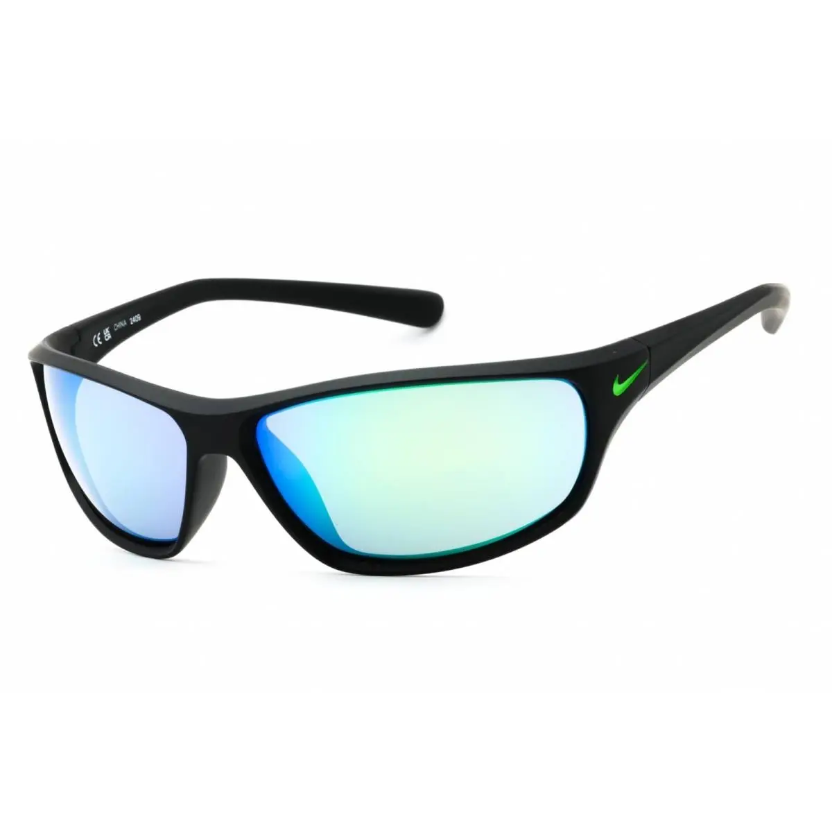 Nike Unisex Sunglasses Matte Black Rectangular Shape Frame Nike Rabid FQ4765 003 - Frame: Matte Black, Lens: Grey Green