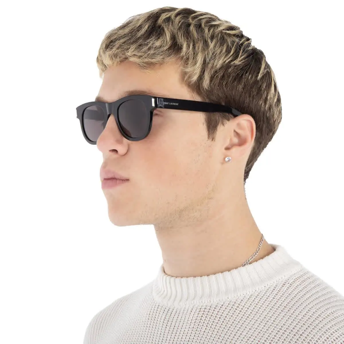 Saint Laurent Black Oval Unisex Sunglasses SL 571 001 49 SL 571 001 49 - Black, Frame: Black, Lens: Black