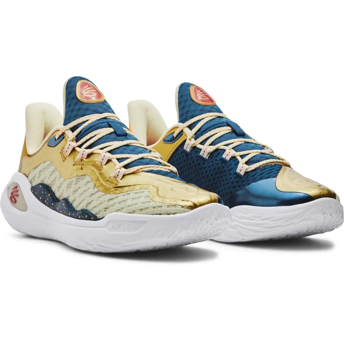 3026617-300 Mens Under Armour Curry 11 - Lemon Ice/Metallic Gold/Red