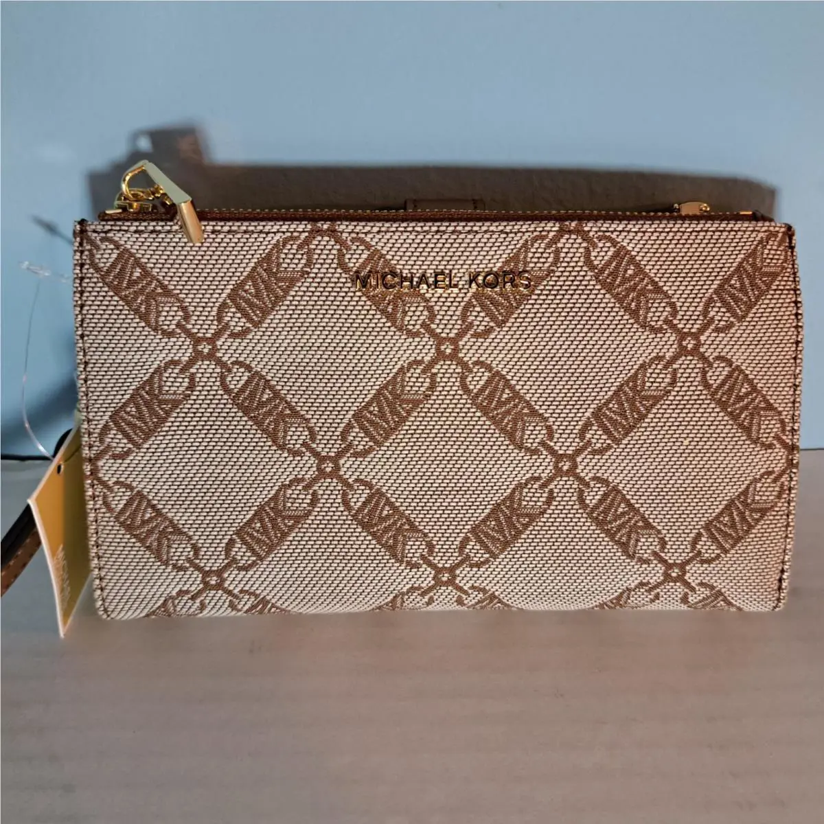 Michael Kors Jet Set Double Zip Wristlet Jacquard Logo Smartphone Wallet