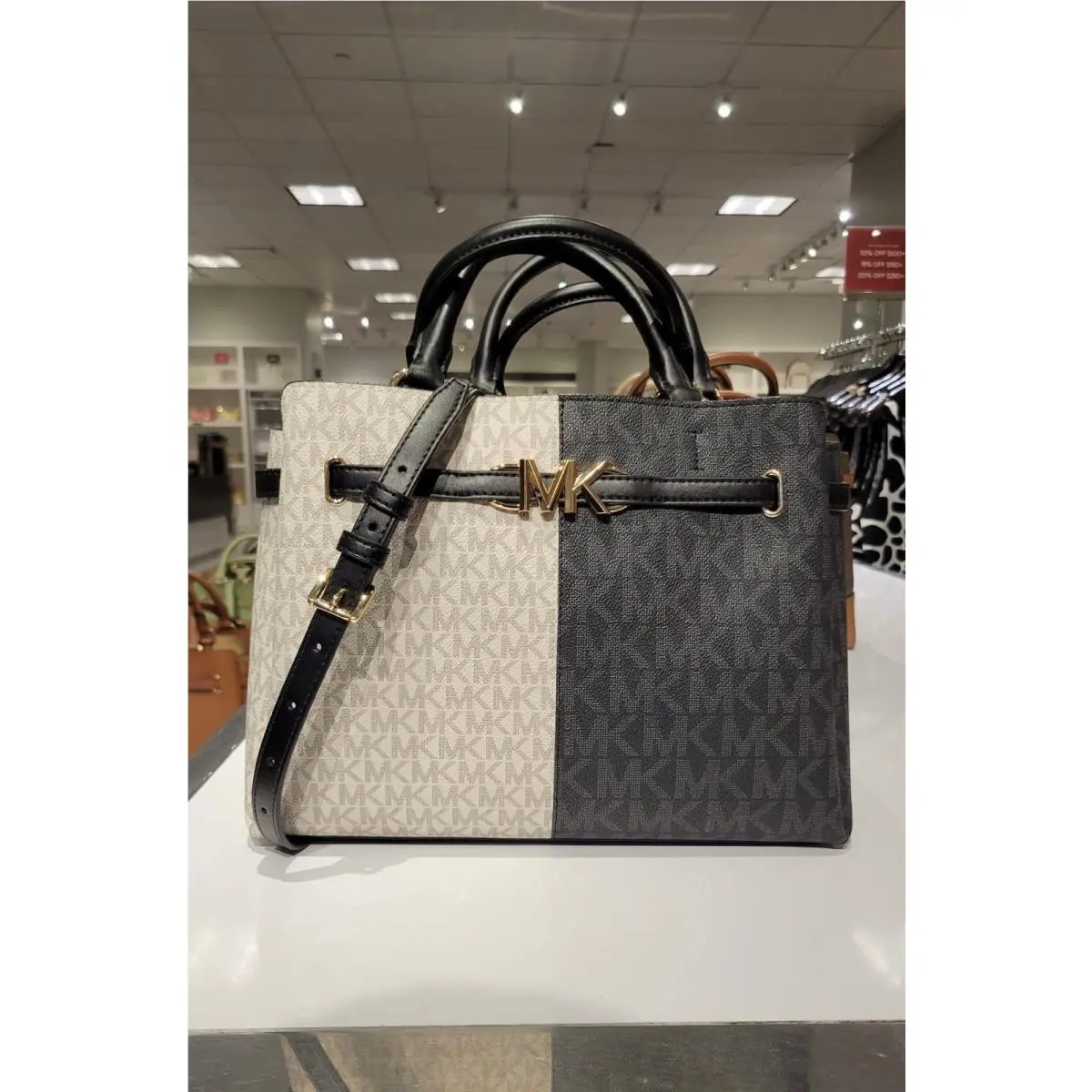 Michael Kors Satchel Reed Large Belted Bag Black Multi Purse