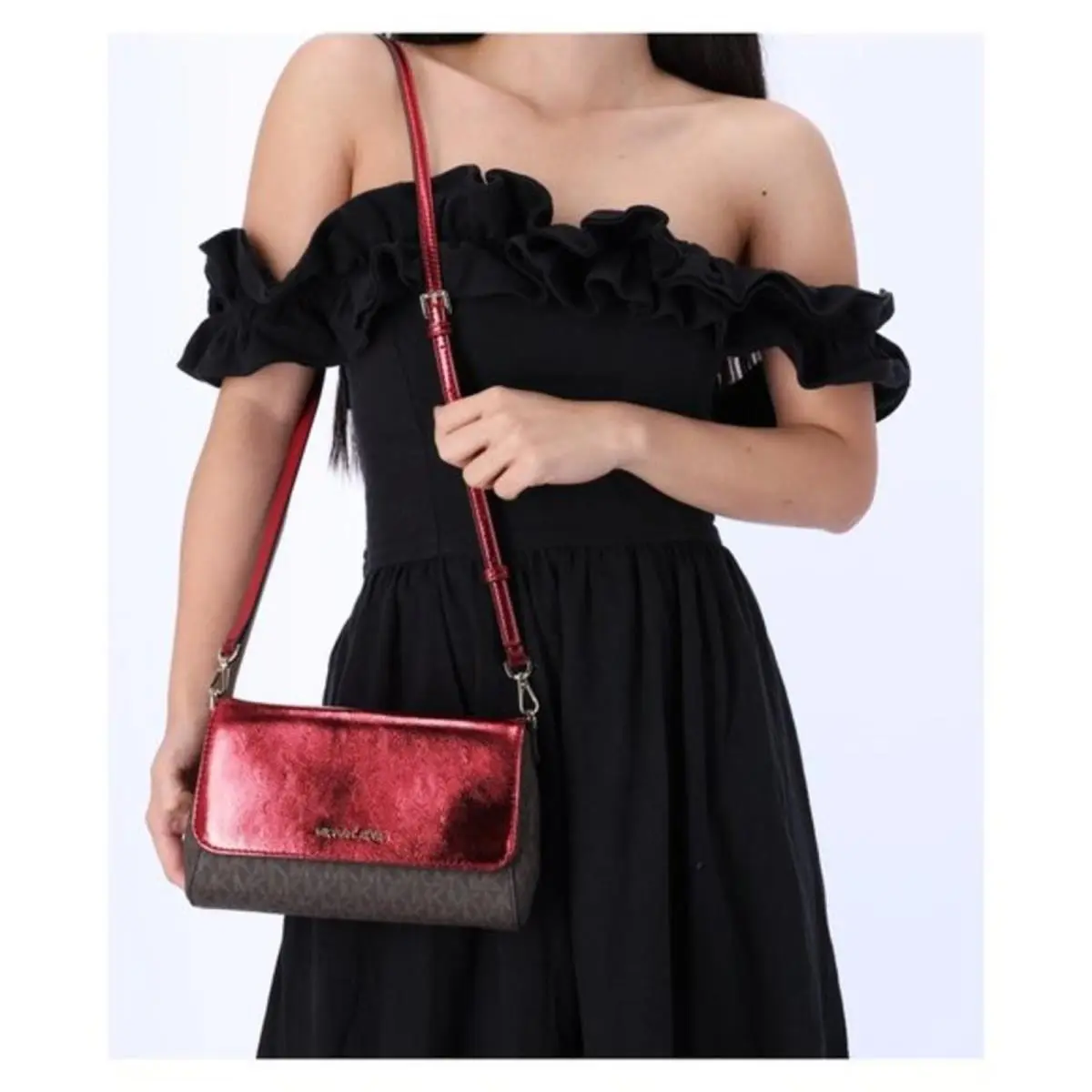 Michael Kors Crossbody Bag and Wallet in Brown Red Metallic