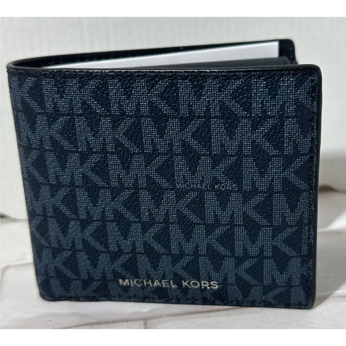 Michael Kors Cooper Billfold Wallet Coin Pocket Signature MK Logo Navy Blue