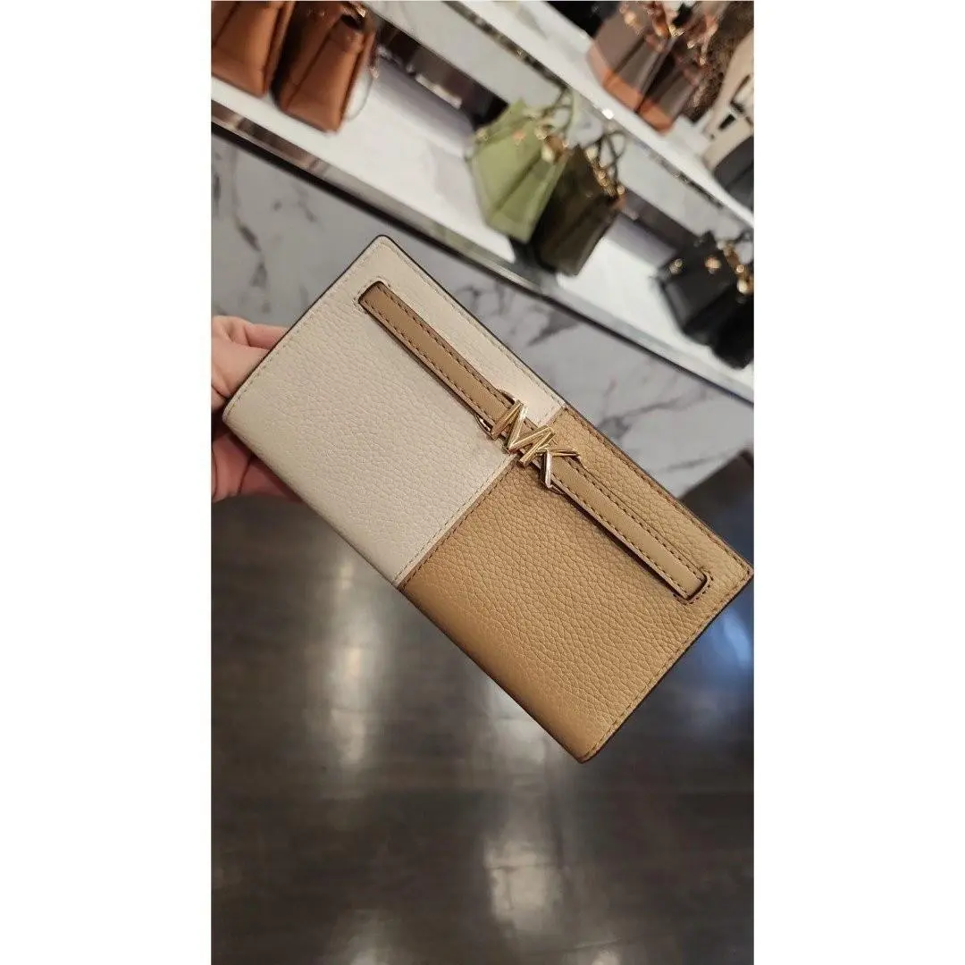 Michael Kors Reed Large Snap Leather Wallet Camel Multi