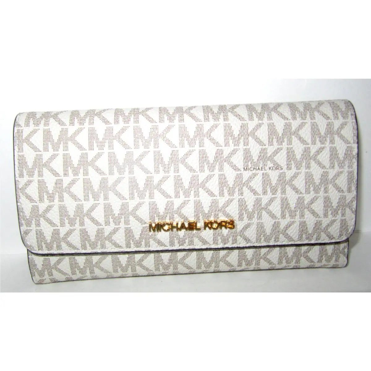 Michael Kors Jet Set Travel Large Trifold Wallet Vanilla Signature