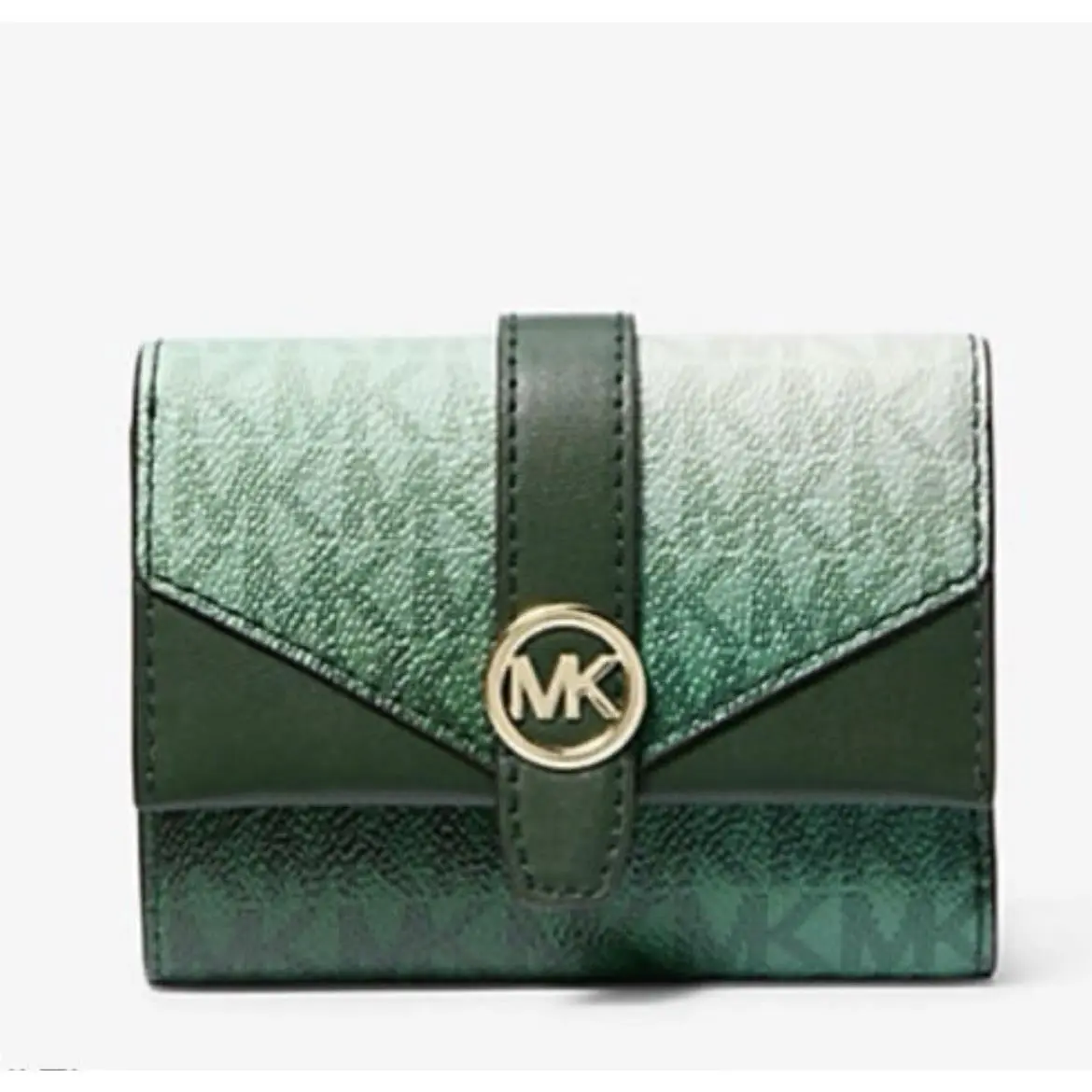 Michael Kors Greenwich Women Small Medium Ombré Trifold Wallet Moss Multi Green
