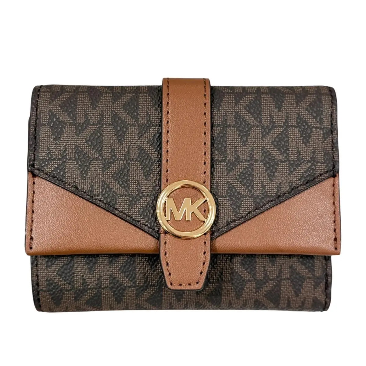 Michael Kors Greenwich Medium Envelope Trifold Wallet Signature Logo Brown