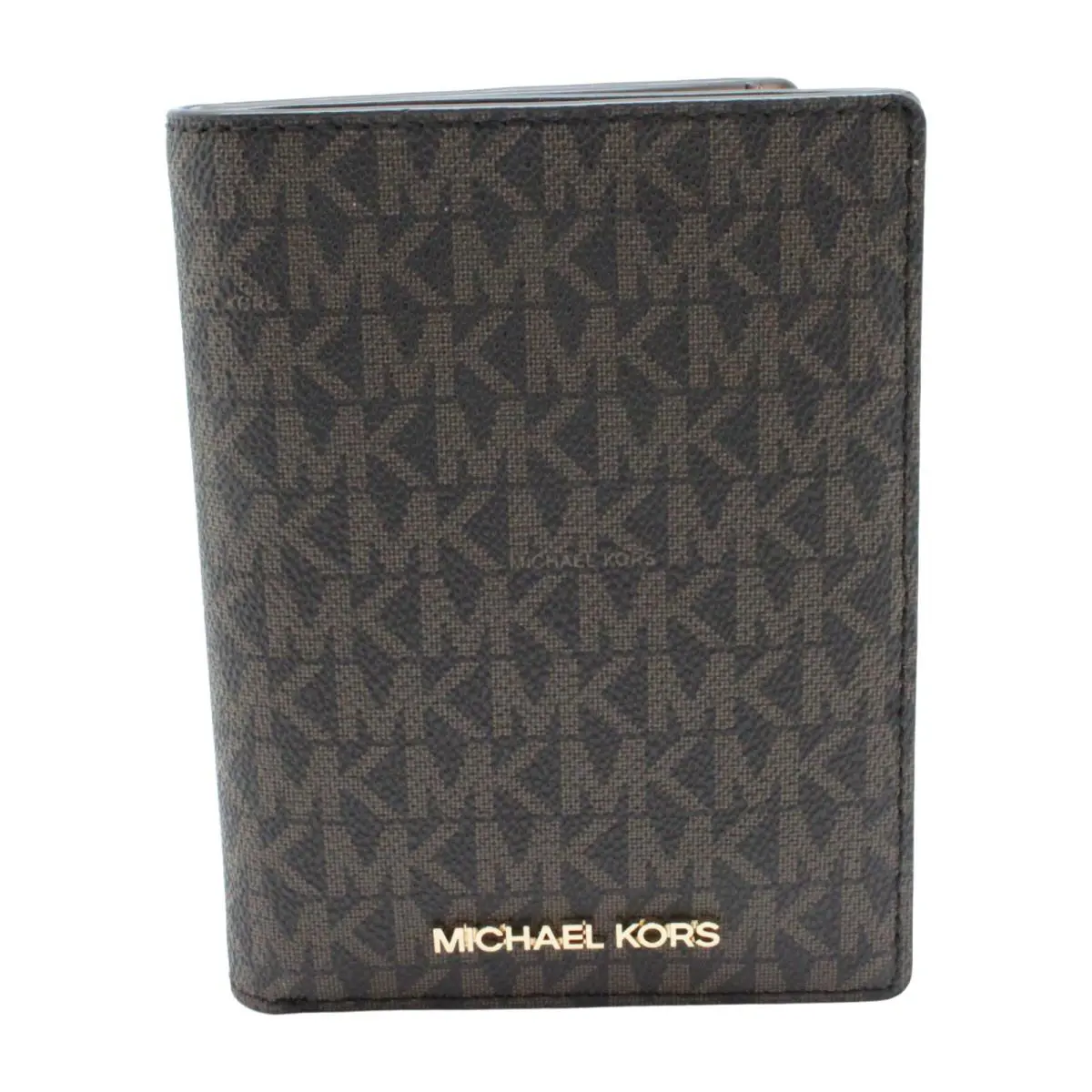 Michael Kors Jet Set Travel MD Coated Canvas Passport Case Wallet Brown