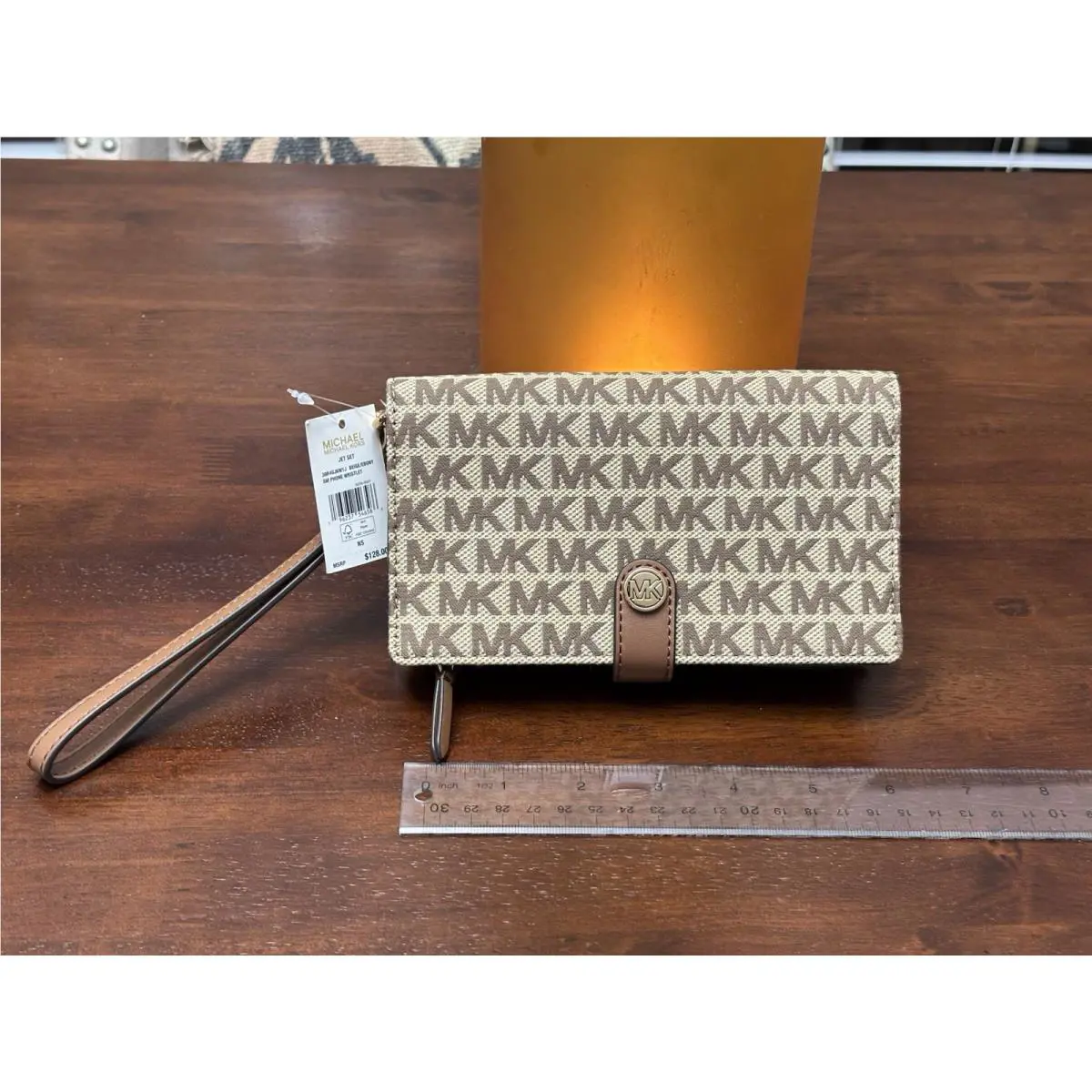 Michael Kors Jet Set Small Phone Case Wristlet Wallet Beige/ Ebony