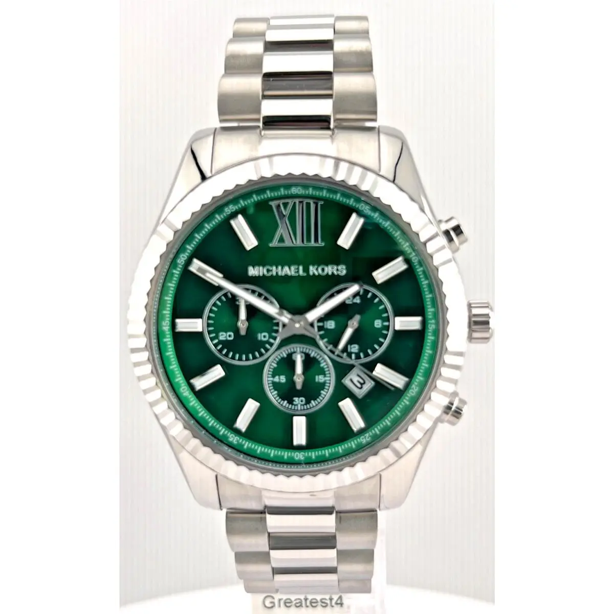 Michael Kors Lexington MK9152 Stainless Steel Chronograph Quartz 44 MM Mens - Dial: Green / Sun-Ray, Band: Silver, Bezel: Silver