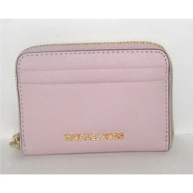 Michael Kors Jet Set Travel Med Zip Around Card Case ID Wallet Powder Blush Pink