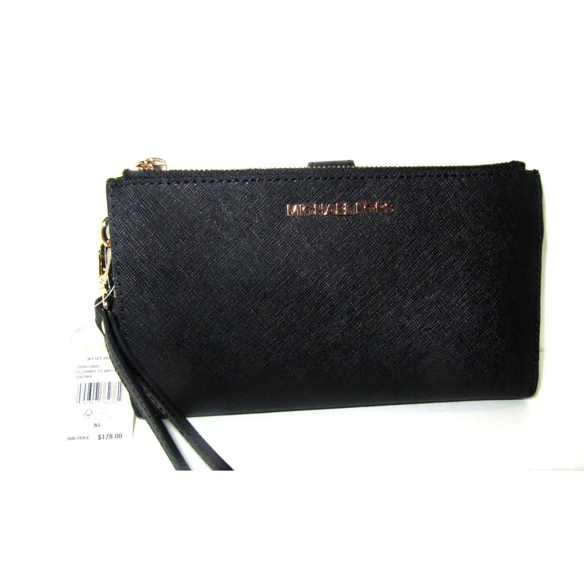Michael Kors Jet Set Double Zip Wristlet Wallet Black Phone Pocket