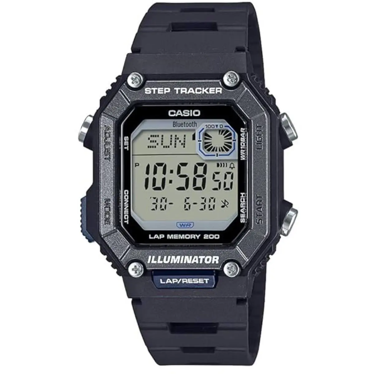 Casio Men`s Watch Dual Time Grey Digital Dial Black Resin Strap WS-B1000-1AVCF - Dial: Grey, Band: Black