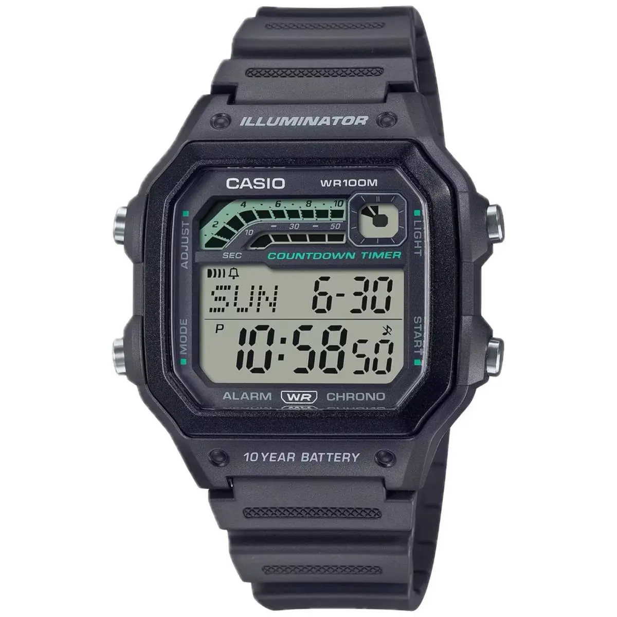 Casio Men`s Watch World Time Grey Digital Dial Resin Strap Alarm WS-1600H-8AVCF - Dial: Grey, Band: Gray