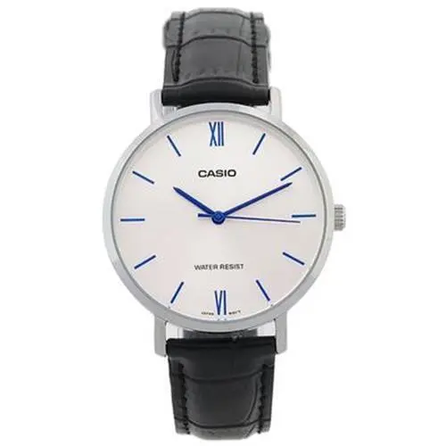 LTP-VT01L-7B1UDF Women`s Minimalistic White Dial Black Leather Band Watch by Casio