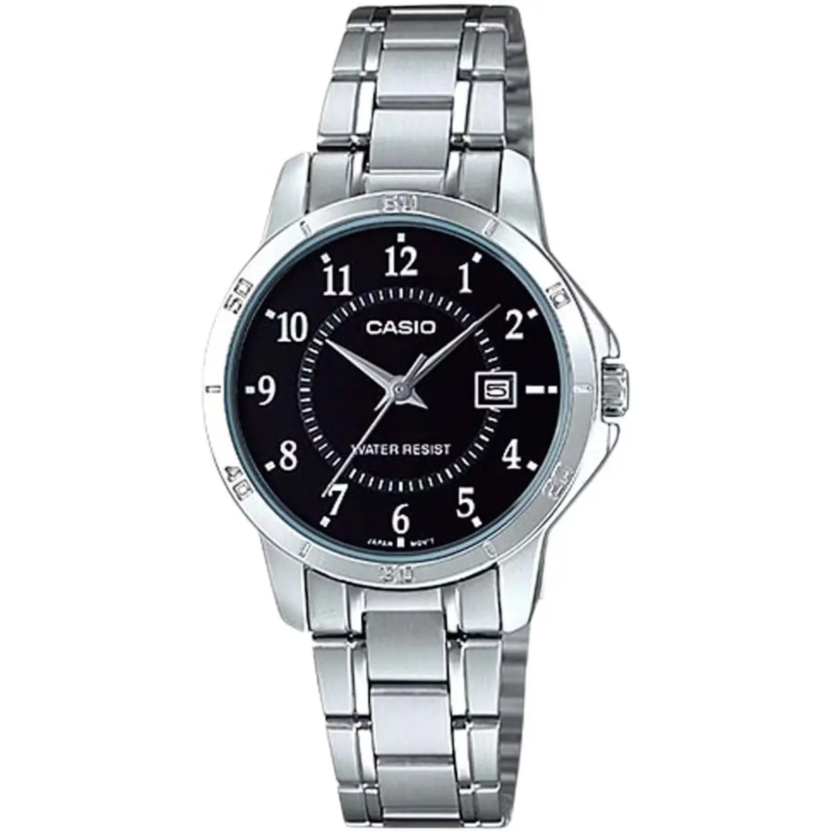 LTP-V004D-1B Women`s Enticer Stainless Steel Numbers Black Dial Date Watch by Casio