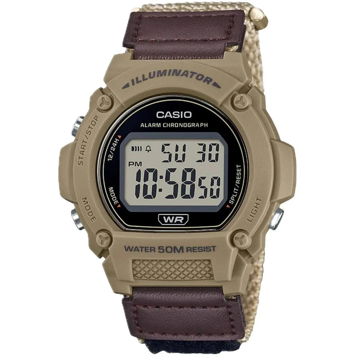 Casio Men`s Watch Chronograph Grey Digital Dial Brown Resin Strap W-219HB-5AVCF - Dial: Grey, Band: Brown