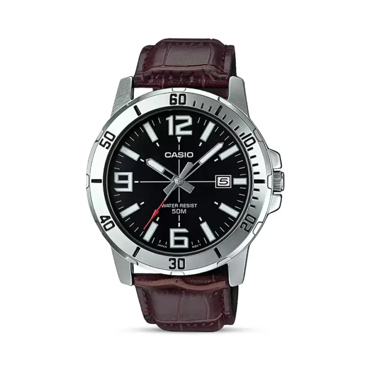 Casio MTP-VD01L-1BVUDF Men’s Brown Leather Strap Black Dial Quartz Watch Brown