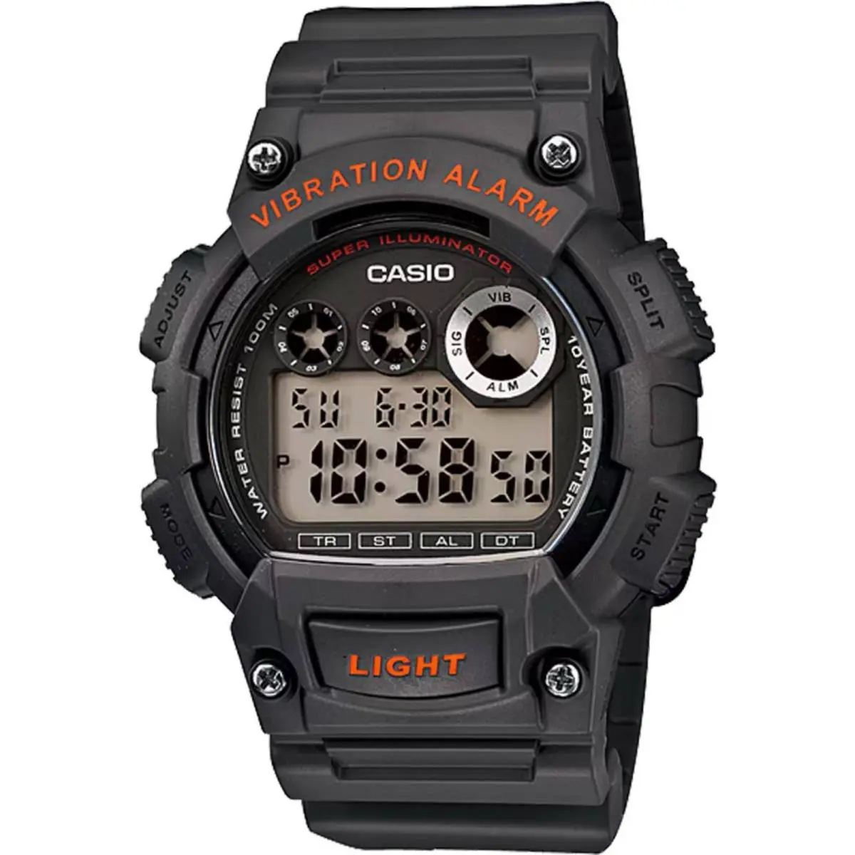 Casio Men`s Watch Dual Time Grey and Black Digital Dial Resin Strap W-735H-8AV