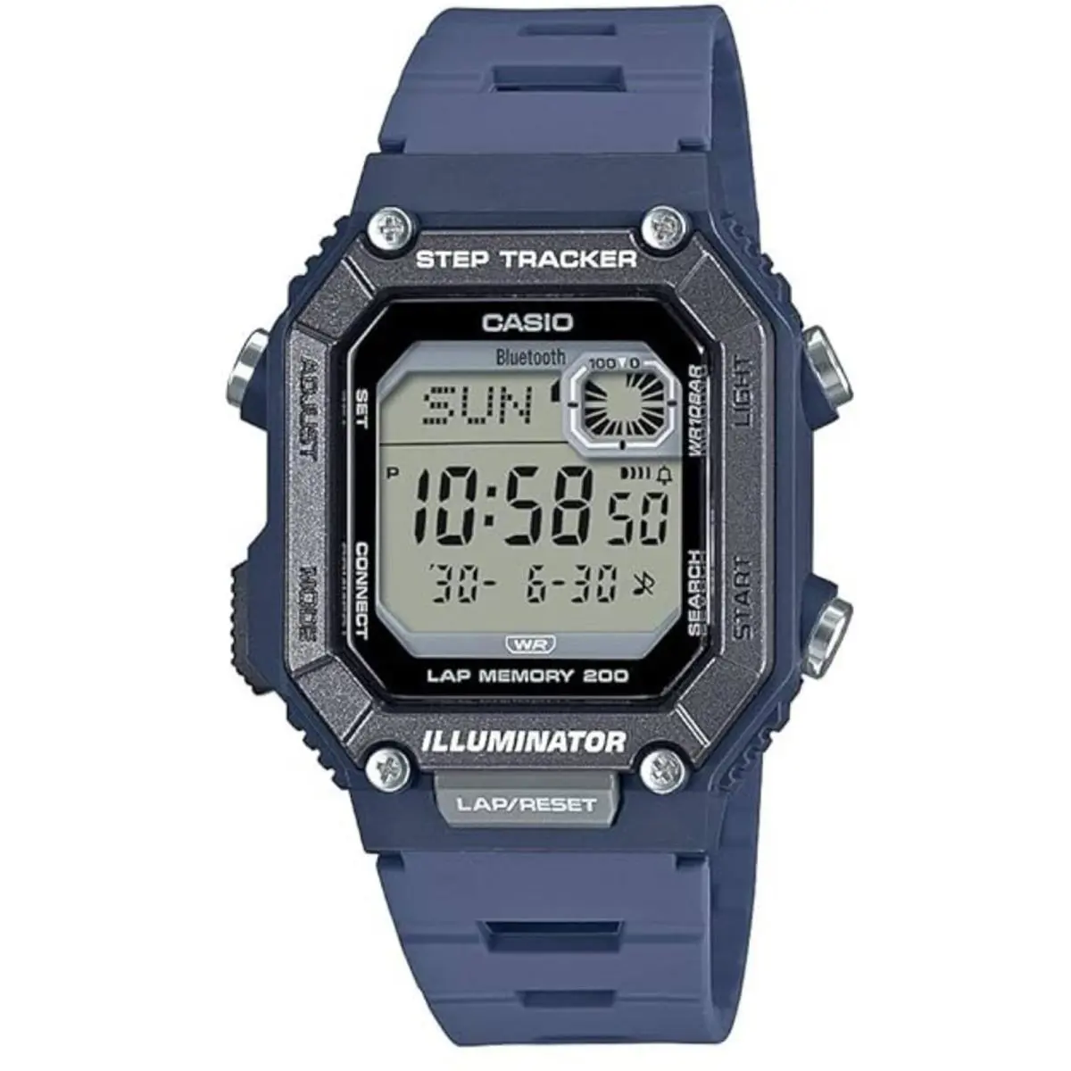 Casio Men`s Watch Dual Time Grey Digital Dial Blue Resin Strap WS-B1000-2AVCF - Dial: Grey, Band: Blue