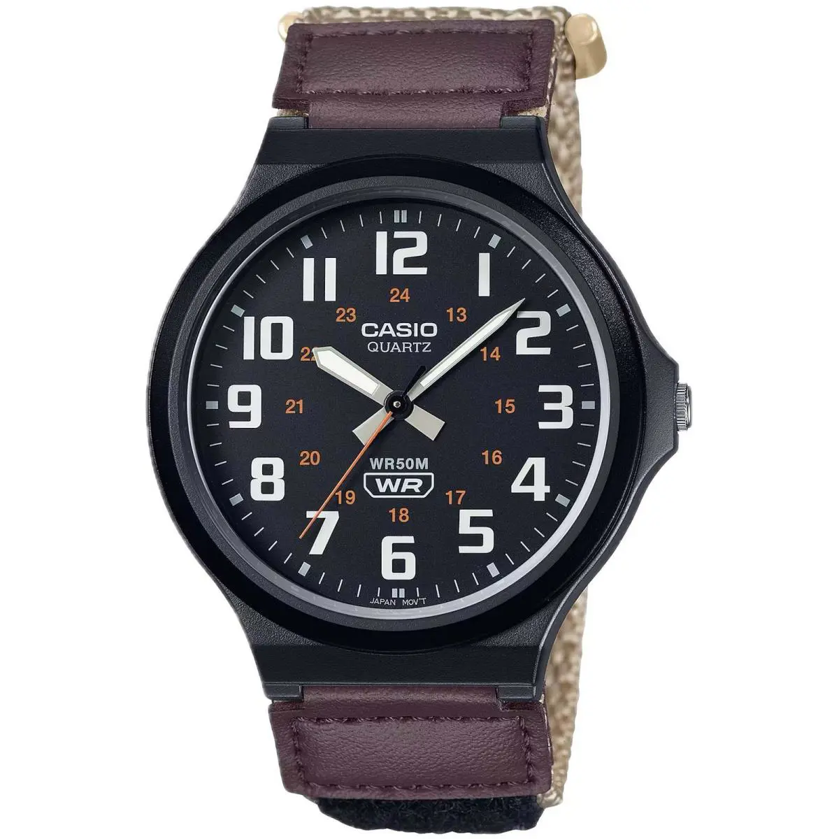 Casio Men`s Watch Quartz Black Dial Brown Fabric Strap Analog MW-240B-5BVCF