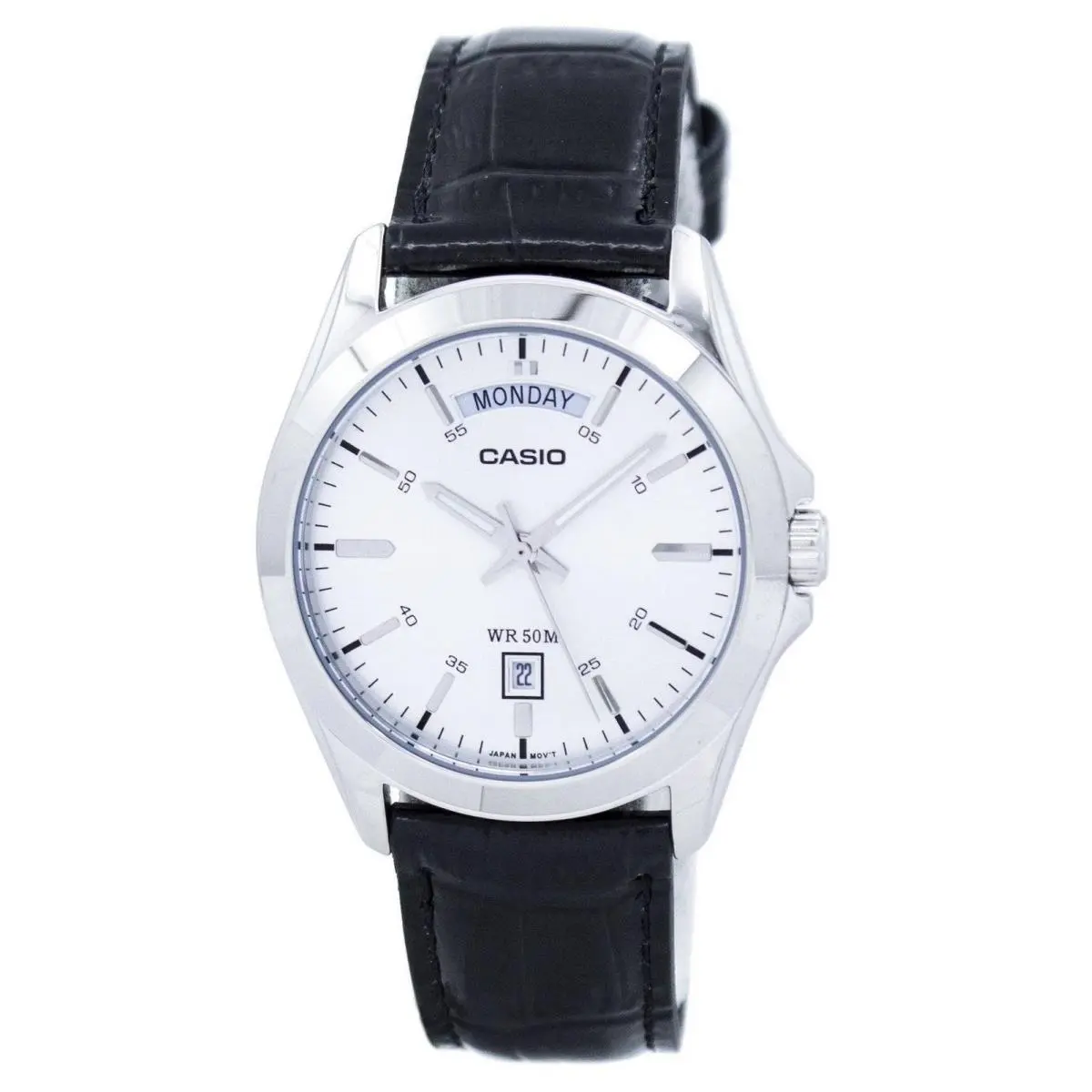 Analog Silver Dial Day/date Leather Band MTP1370L-7AVDF Mens Watch by Casio
