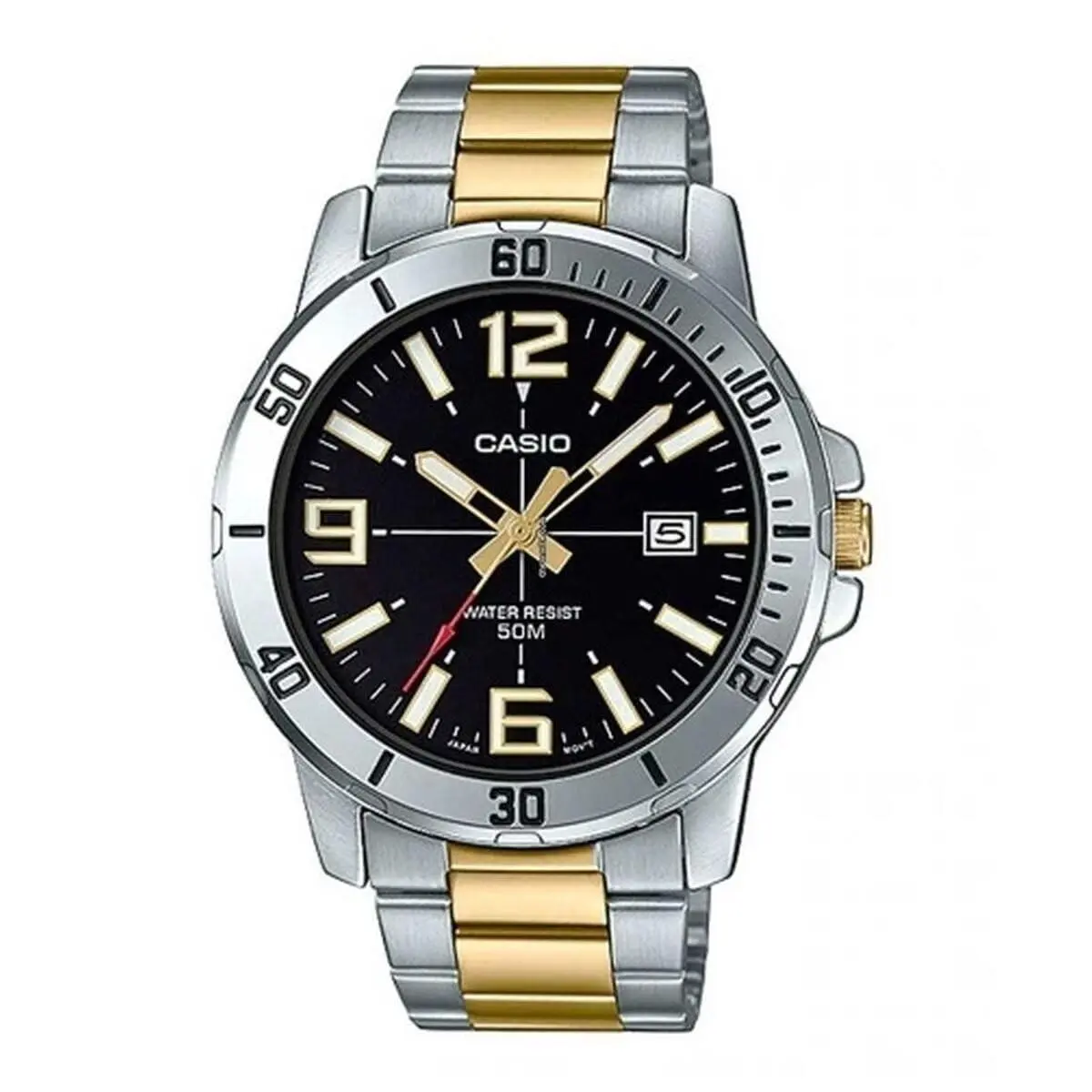 Casio Caso MTP-VD01SG-1BV Men`s Two Tone Stainless Steel Black Dial Casual Analog