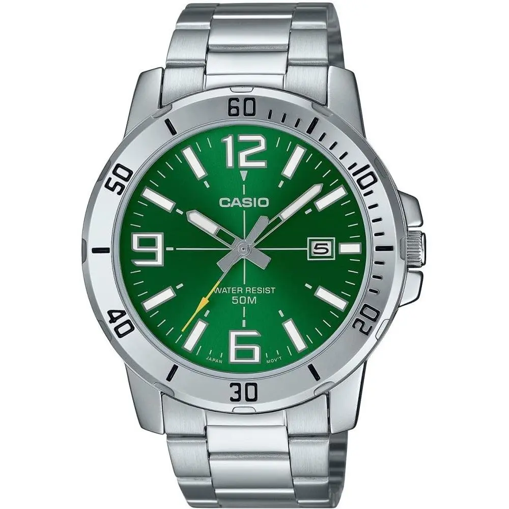 Casio MTP-VD01D-3BV Men`s Enticer Stainless Steel Green Dial Casual Analog