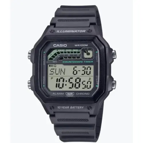 Men`s Classic Digital Display Quartz Black Resin Watch WS-1600H-1AVCF by Casio