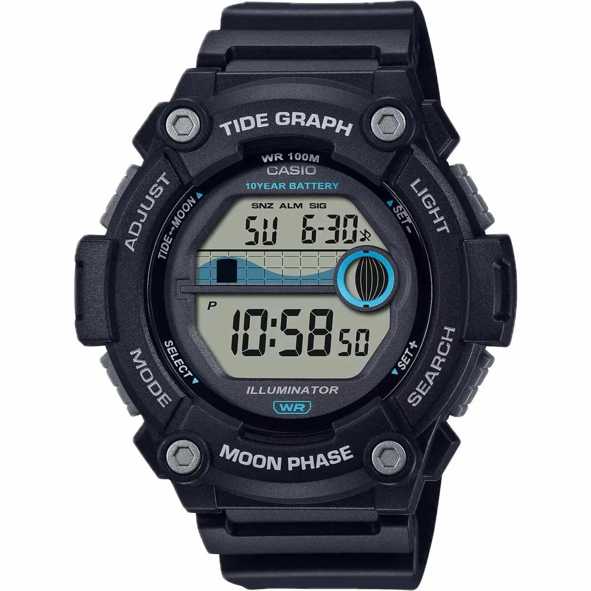 Casio Men`s Watch Dual Time Grey Digital Dial Black Resin Strap WS-1300H-1AVCF