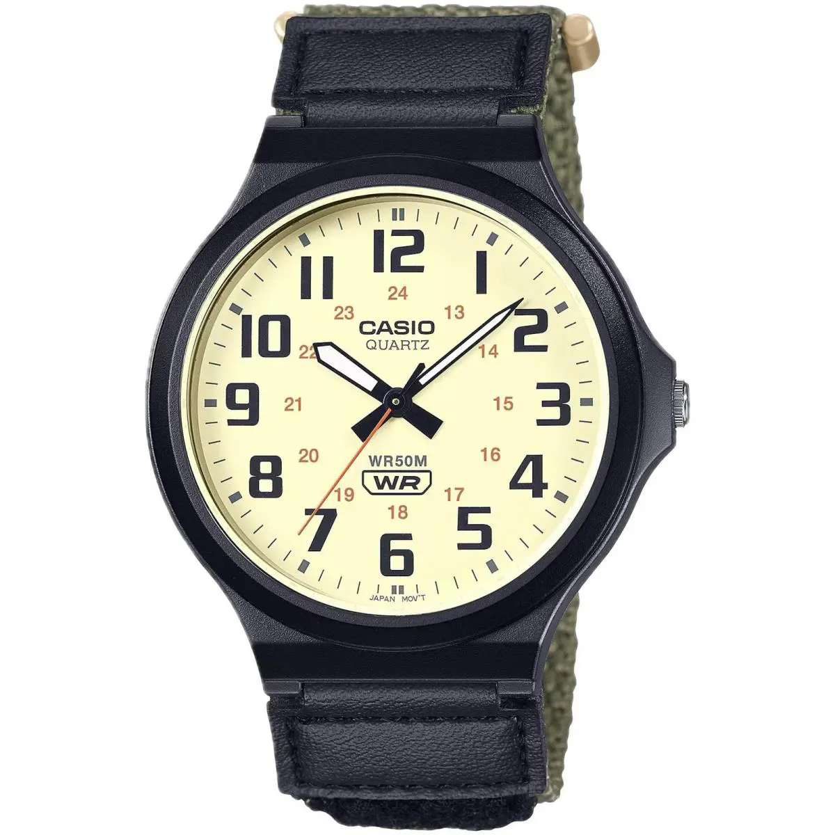 Casio Men`s Watch Quartz Beige Dial Brown Fabric Strap Analog MW-240B-3BVCF